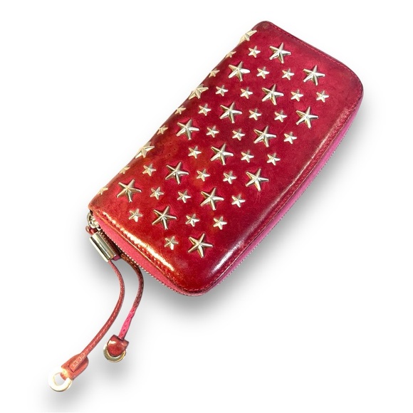 JIMMY CHOO red  & Silver Tone Star Studded Wallet with Authentication Card 💕 - Picture 14 of 15